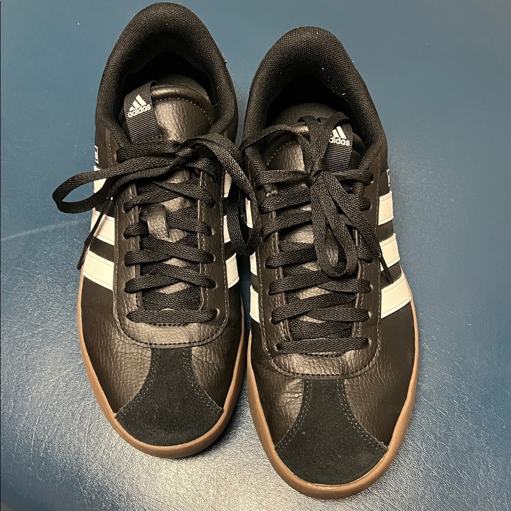 adidas women’s Black & White Low-Top Sneakers with Gum Outsole